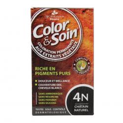 Les 3 Chênes Color & cura No. 4N marrone colorante naturale fissativo 60ml vial + 60ml 15ml vial + un capillare balsamo bustina + guanti
